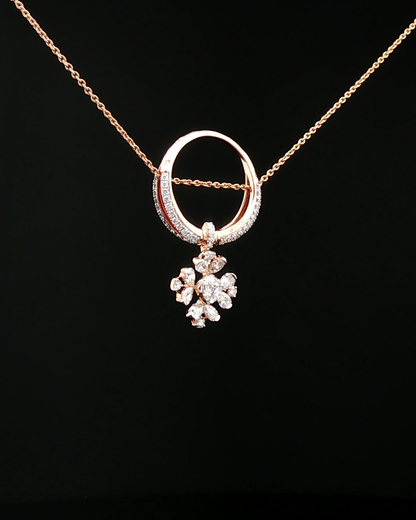Diamond Floral Drop Charm Necklace in Rose Gold