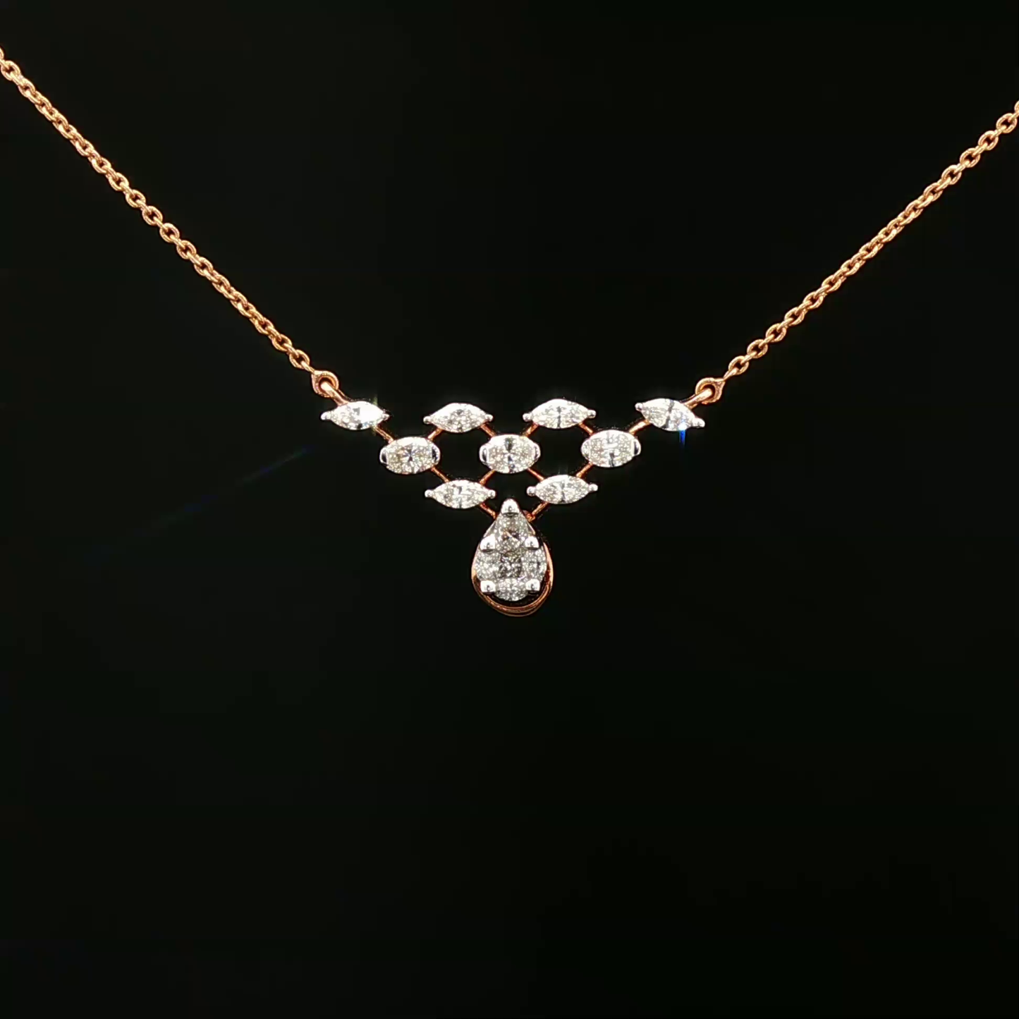 Rose Gold Diamond Geometric Cluster Pendant Necklace