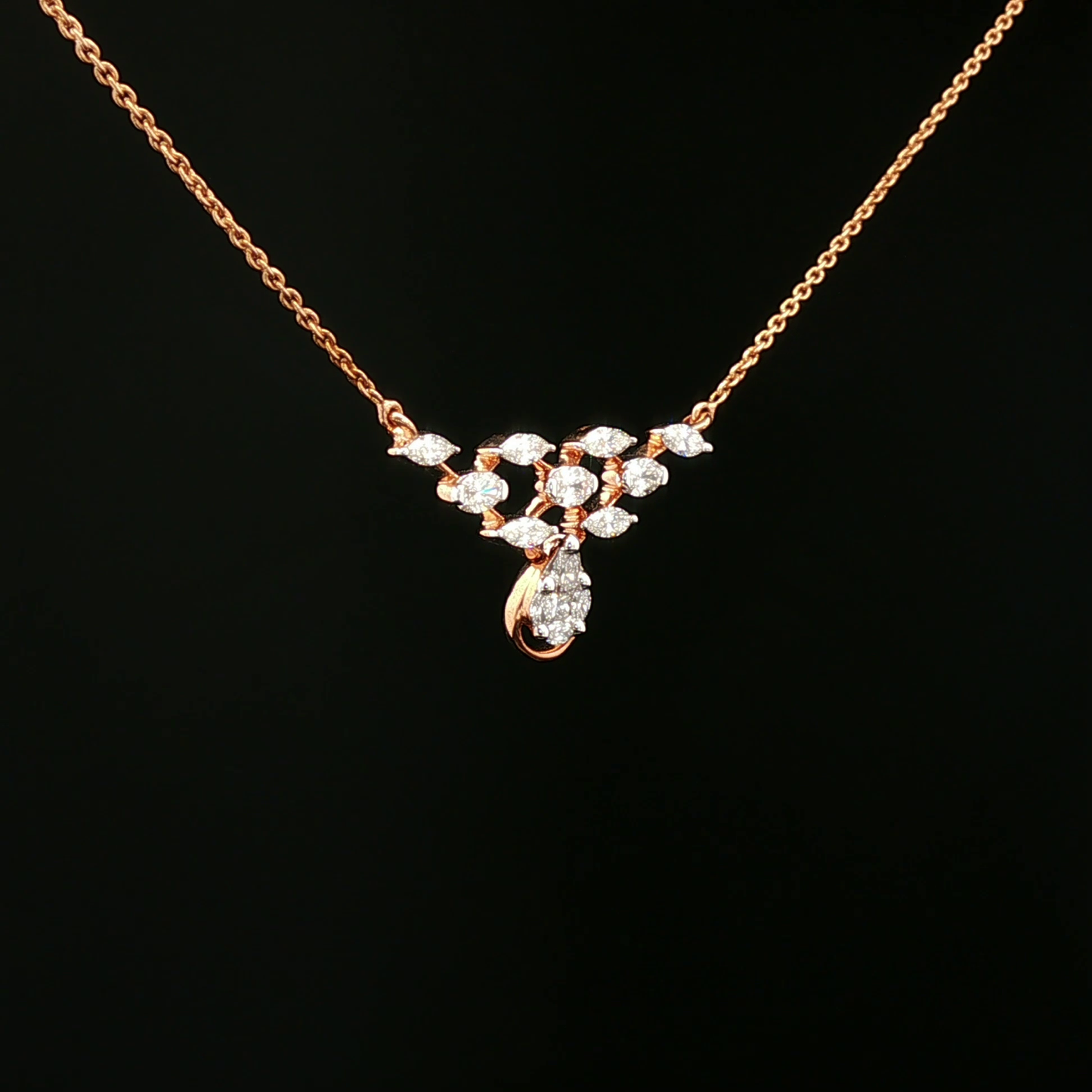 Rose Gold Diamond Geometric Cluster Pendant Necklace