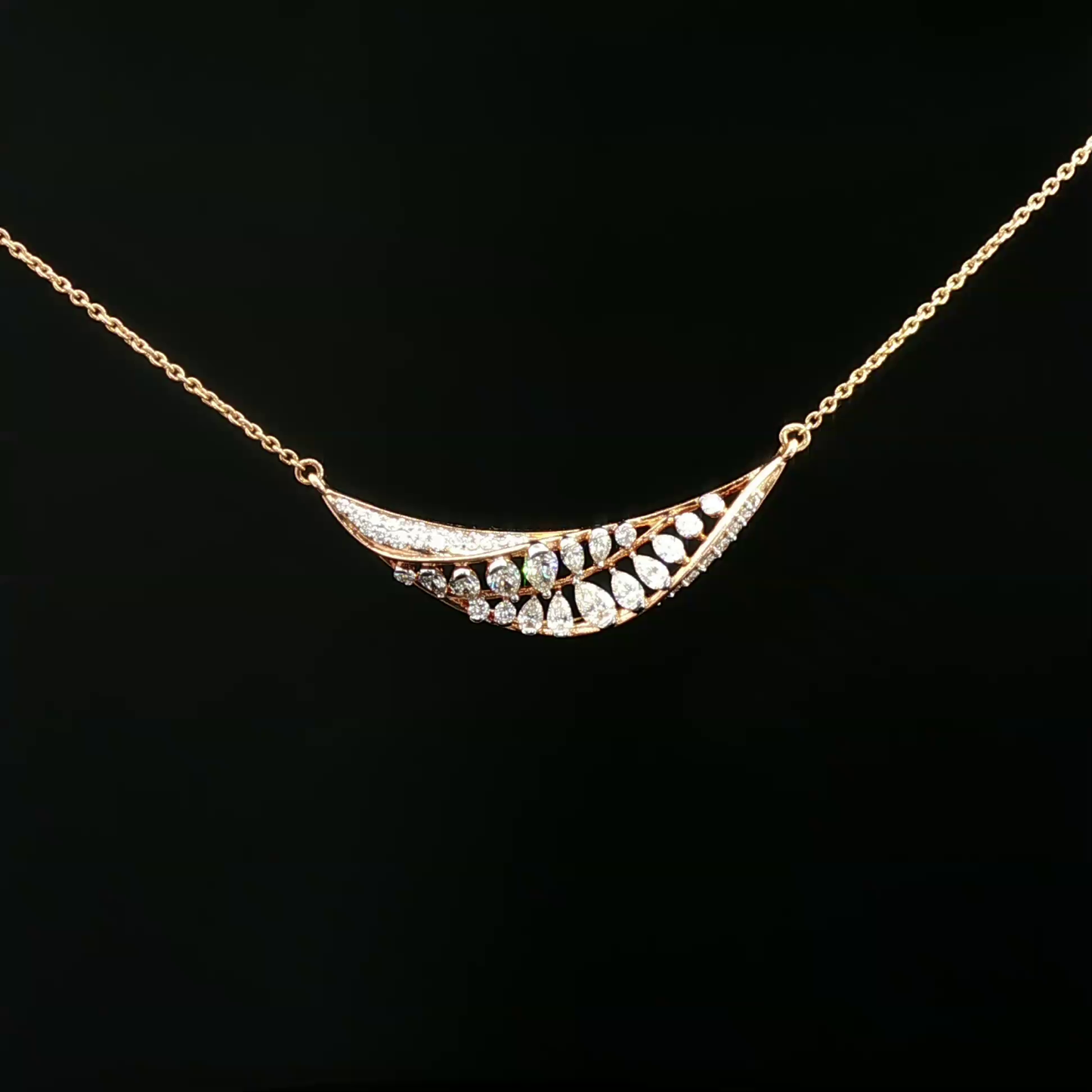 Diamond Crescent Motif Necklace in Rose Gold