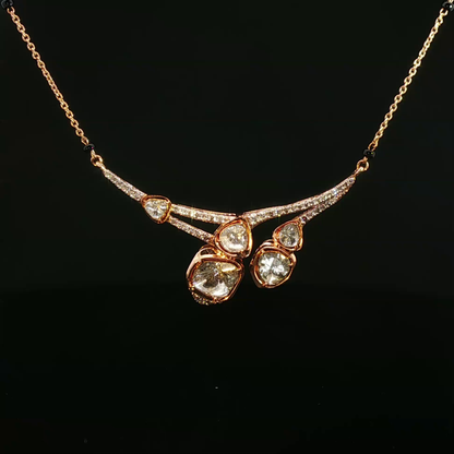 Rose Gold Diamond Cluster Necklace with Pavé Accents Diamond polki locket