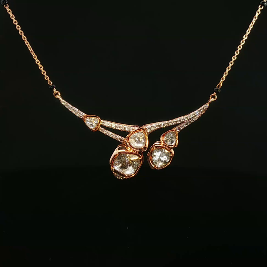 Rose Gold Diamond Cluster Necklace with Pavé Accents Diamond polki locket