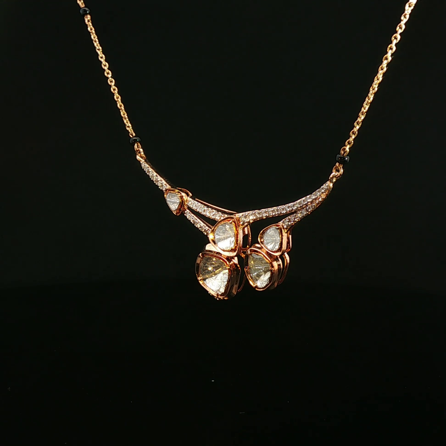 Rose Gold Diamond Cluster Necklace with Pavé Accents Diamond polki locket