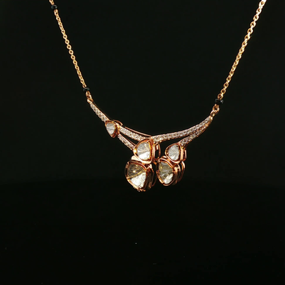 Rose Gold Diamond Cluster Necklace with Pavé Accents Diamond polki locket