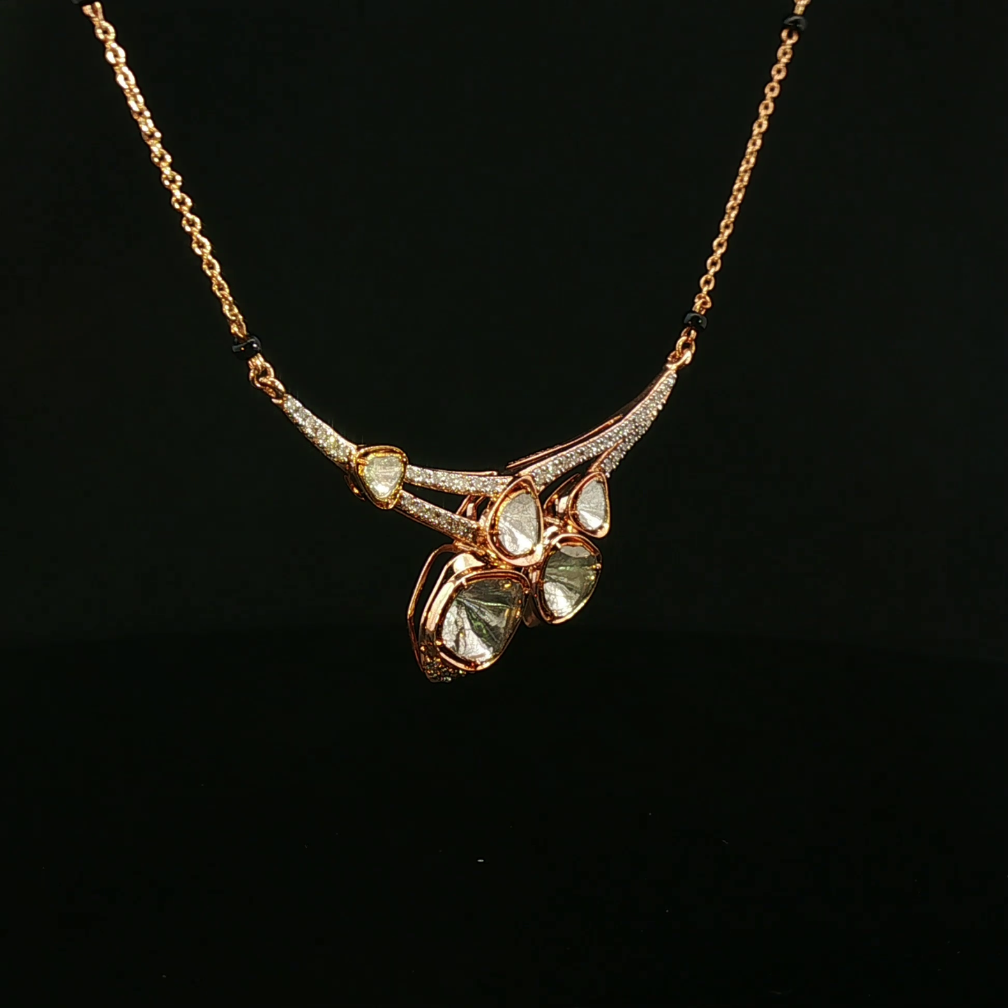 Rose Gold Diamond Cluster Necklace with Pavé Accents Diamond polki locket