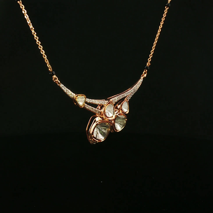 Rose Gold Diamond Cluster Necklace with Pavé Accents Diamond polki locket