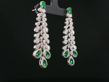 White Stone and Emerald Drop Silver Necklace