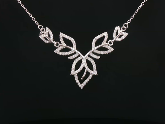 CZ Openwork Leaf Motif Necklace in Silver