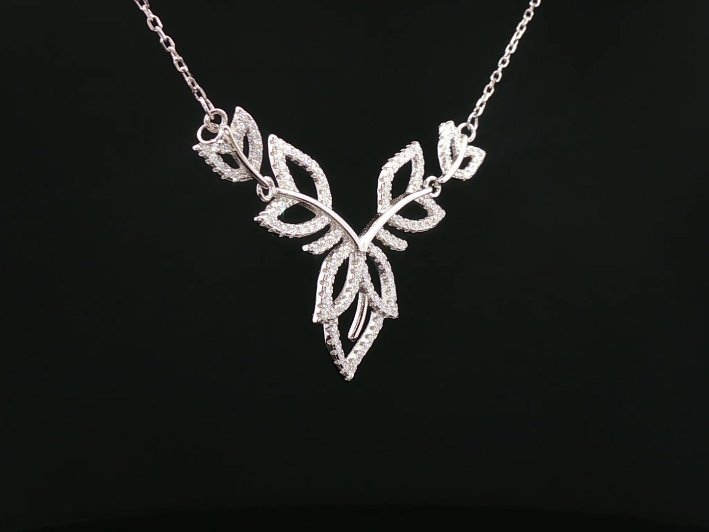 CZ Openwork Leaf Motif Necklace in Silver