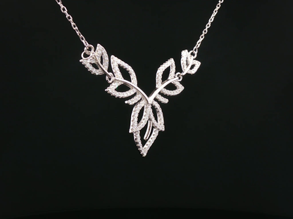 CZ Openwork Leaf Motif Necklace in Silver
