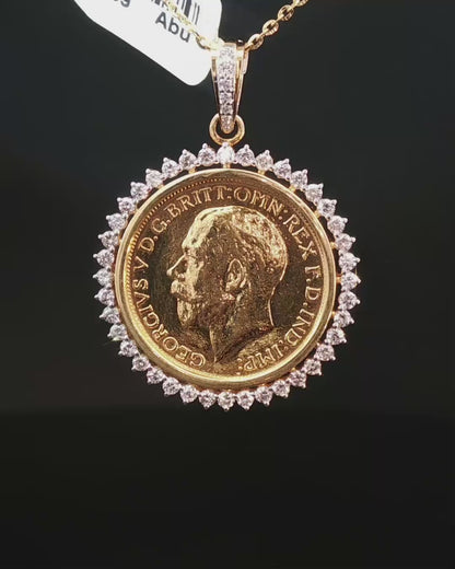 Yellow Gold Oval Medallion Pendant with Round Brilliant Diamond Accent