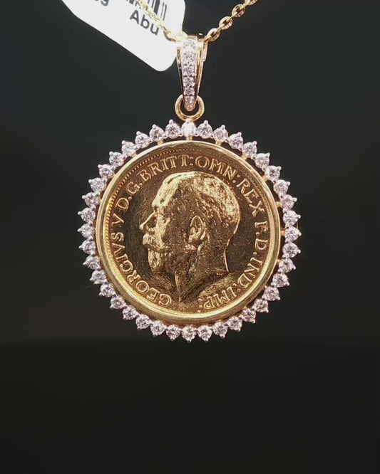 Yellow Gold Oval Medallion Pendant with Round Brilliant Diamond Accent