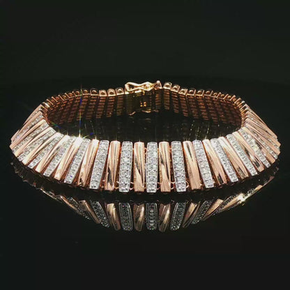 Rose Gold Diamond Alternating Bar Link Bracelet
