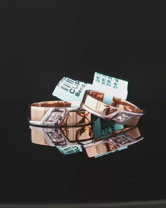 Contemporary Two-Tone Rose Gold Diamond Geometric Wedding Band Set