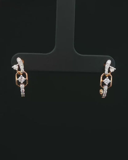 Geometric Rose Gold and Round Brilliant Diamond Drop Earrings