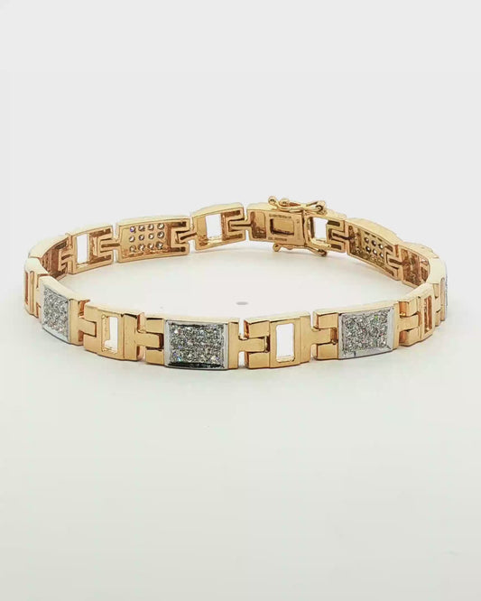 Geometric Yellow Gold and Diamond Link Bracelet
