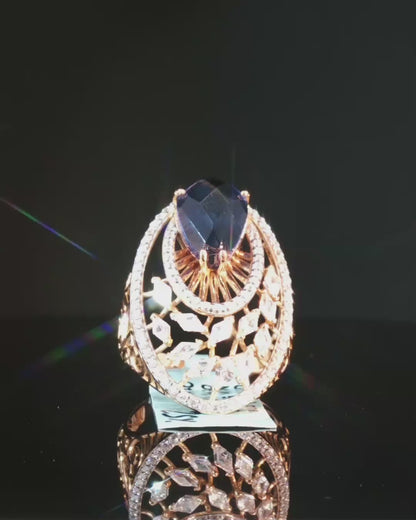 Pear Shaped Deep Blue Sapphire Cocktail Ring in Rose Gold