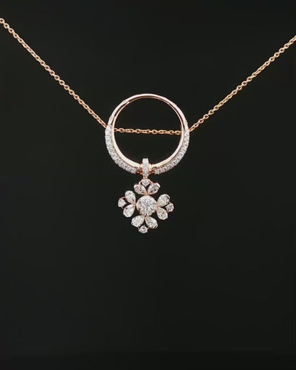 Diamond Floral Drop Charm Necklace in Rose Gold