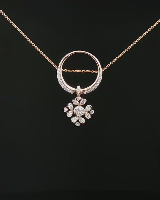 Diamond Floral Drop Charm Necklace in Rose Gold