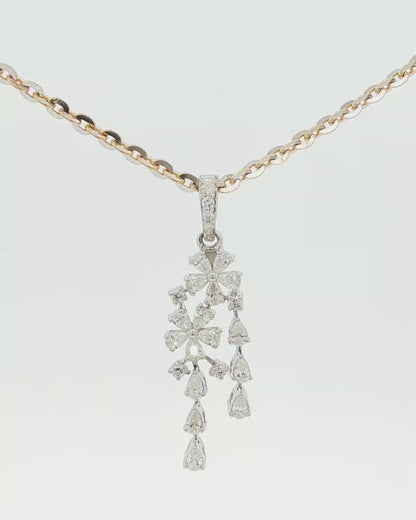 White Gold Floral Diamond Drop Pendant Necklace