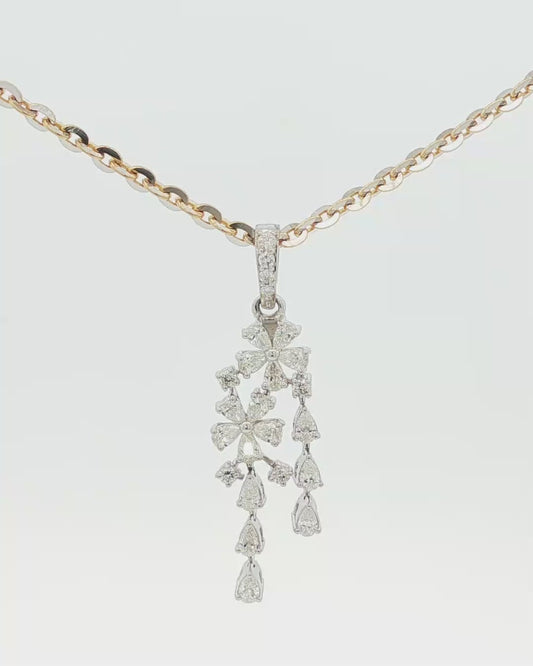 White Gold Floral Diamond Drop Pendant Necklace