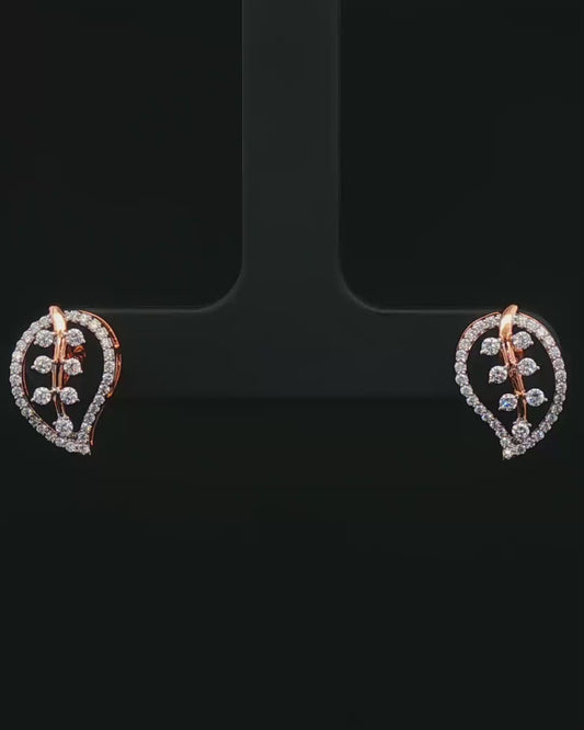 Diamond Leaf Motif Rose Gold Openwork Stud Earrings