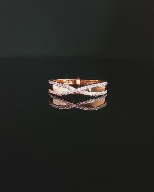 American Diamond Criss-Cross Intertwining Band in Rose Gold