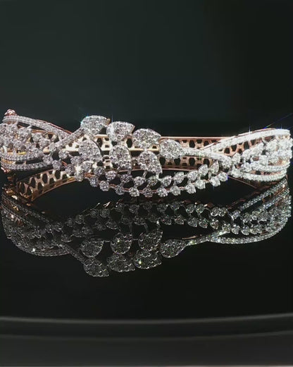 Pear and Round Brilliant Diamond Floral Cluster Rose Gold Bangle