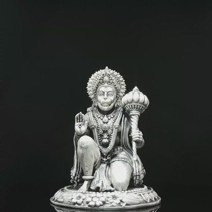 Oxidized Silver-Toned Kneeling Hanuman Figurine