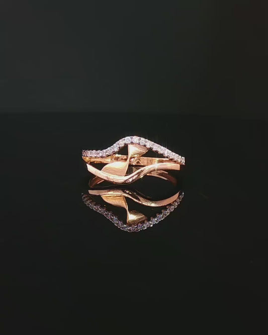 Sculptural Rose Gold American Diamond Bypass Cocktail Ring