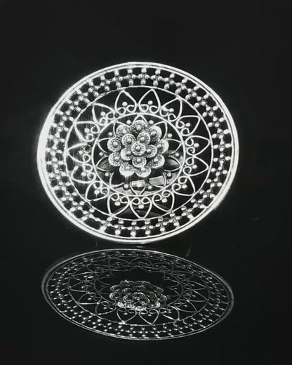 Silver Openwork Floral Mandala Cocktail Ring