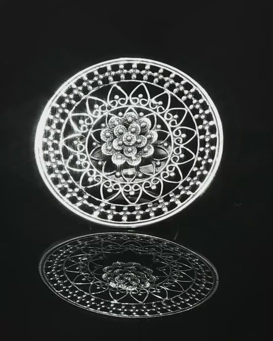 Silver Openwork Floral Mandala Cocktail Ring