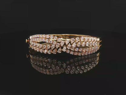 Multi-Strand Pear and Round Brilliant Diamond Bangle in 18k Yellow Gold