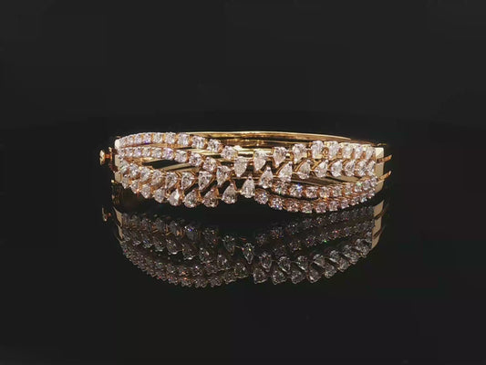 Multi-Strand Pear and Round Brilliant Diamond Bangle in 18k Yellow Gold