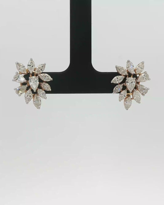 Marquise and Pear Diamond Cluster Earrings — White Gold