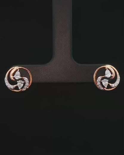Pear-Cut Diamond Spiral Stud Earrings in Rose Gold