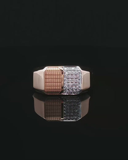 Rose Gold Split-Face Geometric Diamond Signet Ring