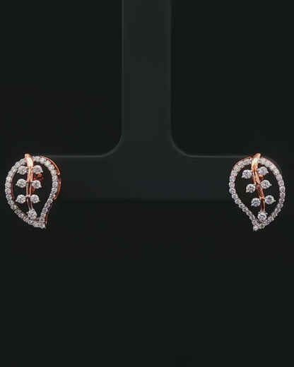 Diamond Leaf Motif Rose Gold Openwork Stud Earrings