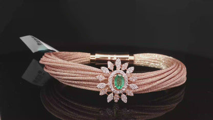 Elegant Oval Green Emerald and Pear Brilliant Diamond Rose Gold Chain Bracelet