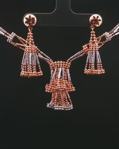 Rose Gold Beaded Tassel Necklace and Drop Earring Set