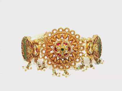 Yellow Gold Mandala Choker Necklace with Red Rubies