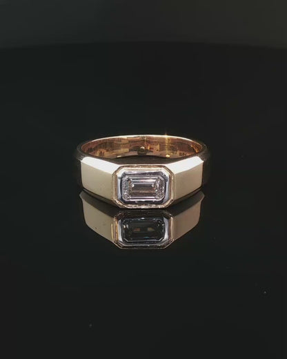 Emerald-Cut Diamond Bezel-Set Signet Ring in Yellow Gold