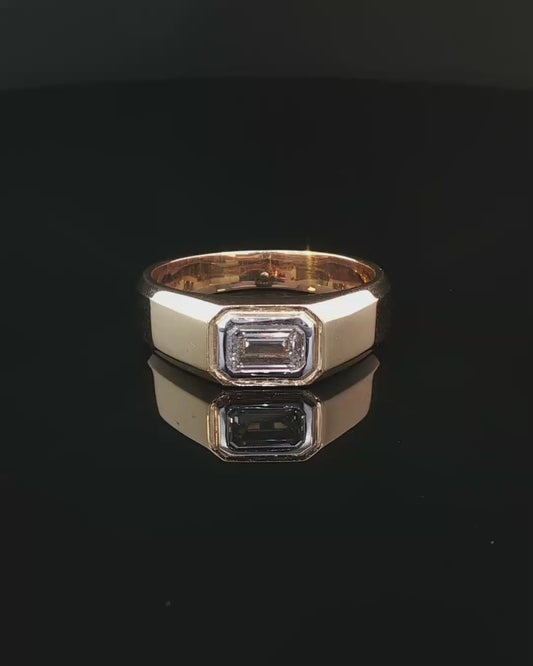 Emerald-Cut Diamond Bezel-Set Signet Ring in Yellow Gold