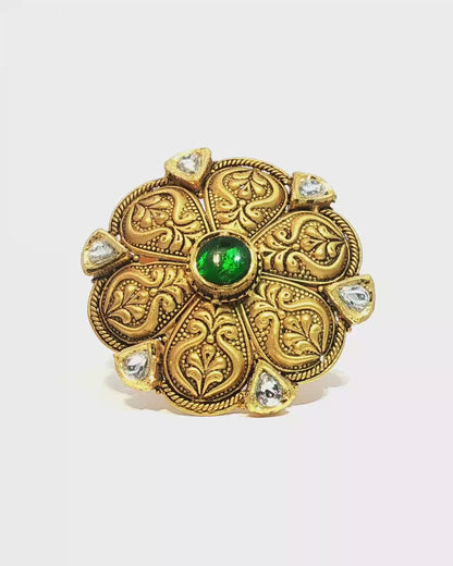 Ornate Floral antique Cocktail Ring in 22KT Gold
