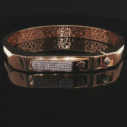 Rose Gold Diamond Pavé Geometric Hinged Bangle