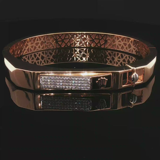 Rose Gold Diamond Pavé Geometric Hinged Bangle