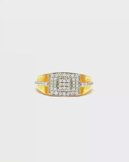 Diamond Pave Square Signet Ring in Yellow Gold