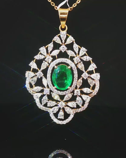 Classic Oval Mixed-Cut Green Emerald Solitaire Pendant in Polished Yellow Gold