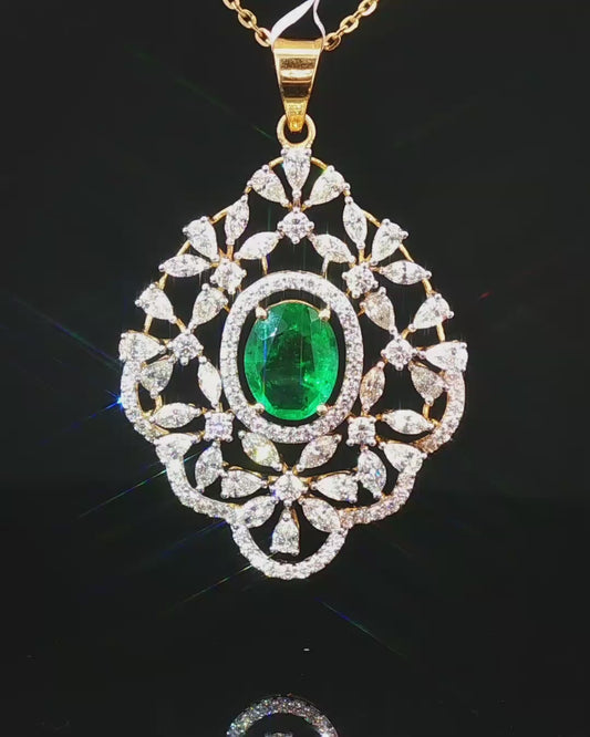 Classic Oval Mixed-Cut Green Emerald Solitaire Pendant in Polished Yellow Gold