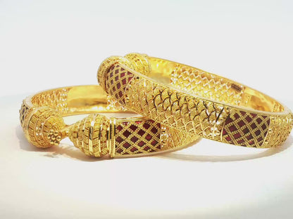 22kt Gold Bangles with Red Mina work